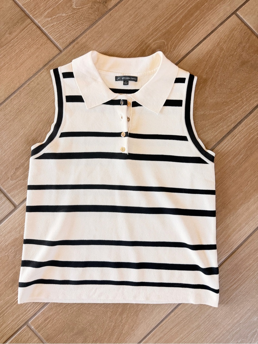 Adrianna Papell Sleeveless Polo Knit Top - White & Black